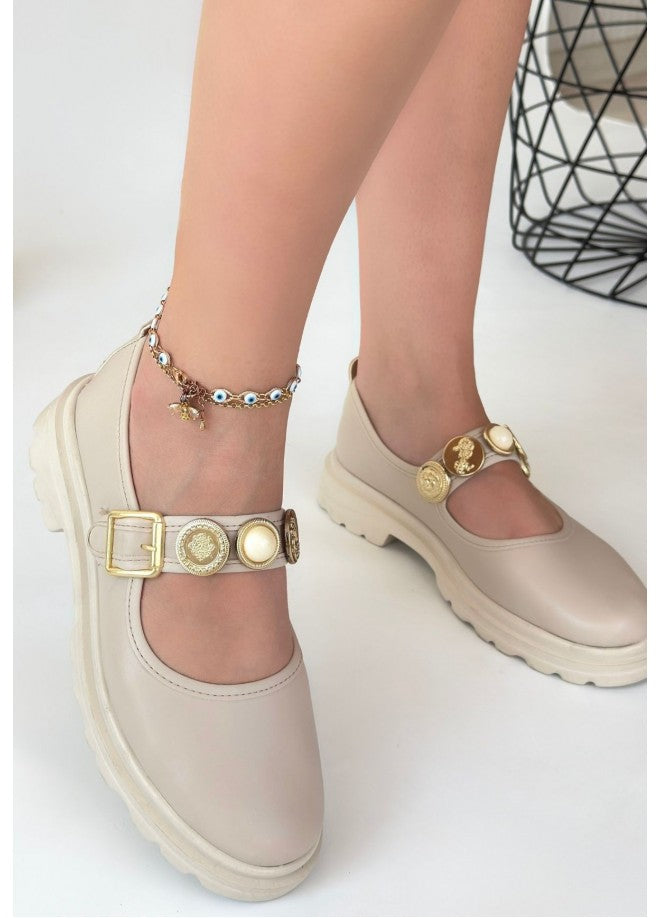 Okira Premium Beige Oxford Ballerina Shoes