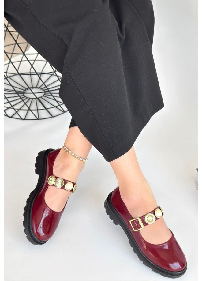 Okira Premium Burgundy Patent Leather Oxford Ballerina Shoes