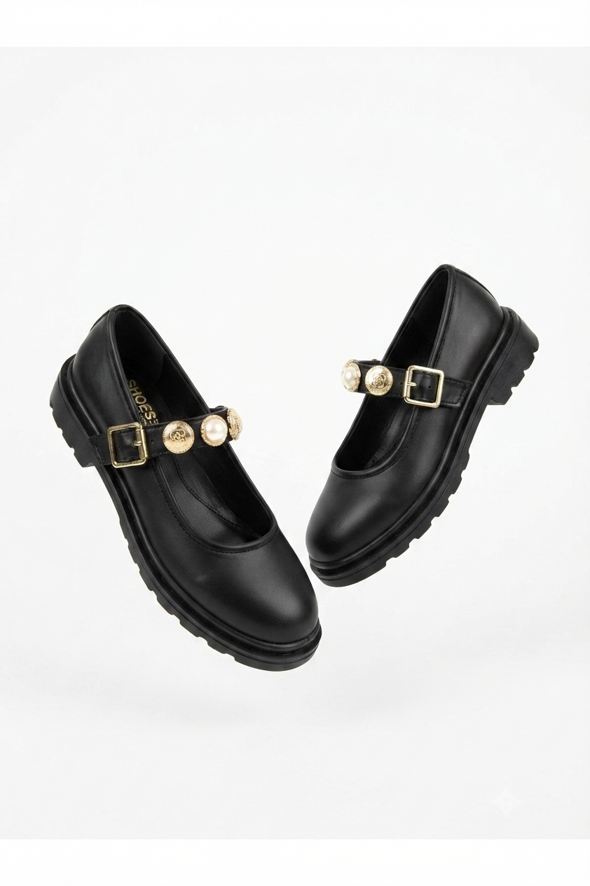 Okira Premium Black Oxford Ballerina Shoes