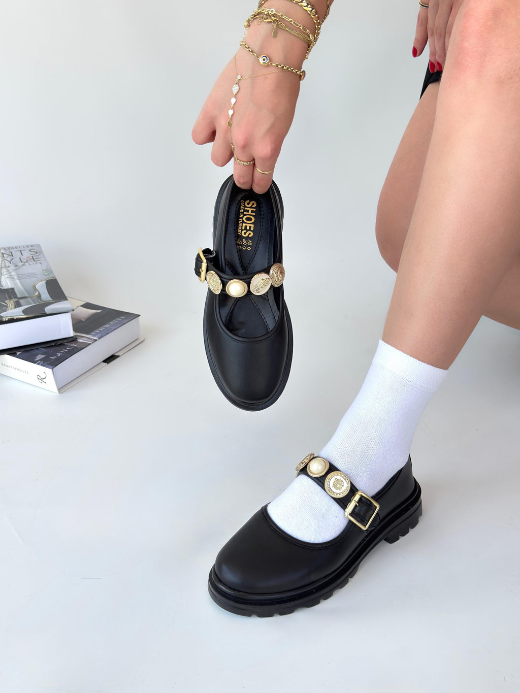 Okira Premium Black Oxford Ballerina Shoes