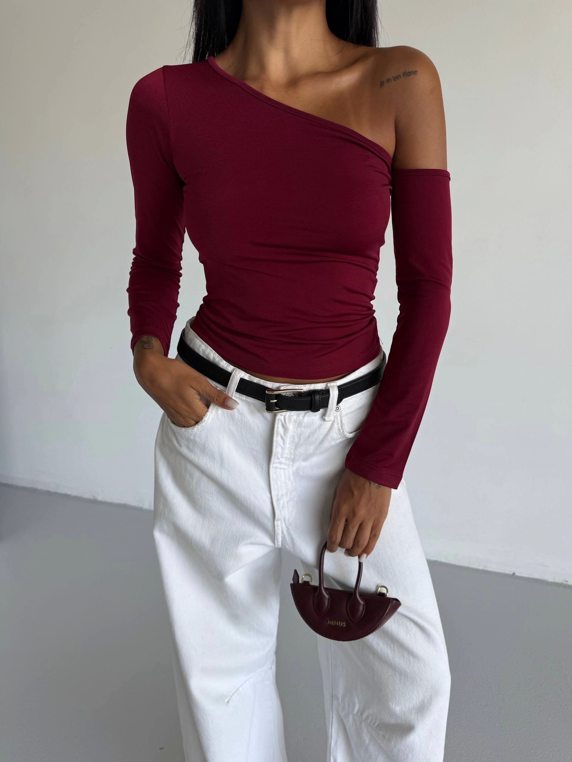Omuz Detaylı Kollu Bluz Bordo