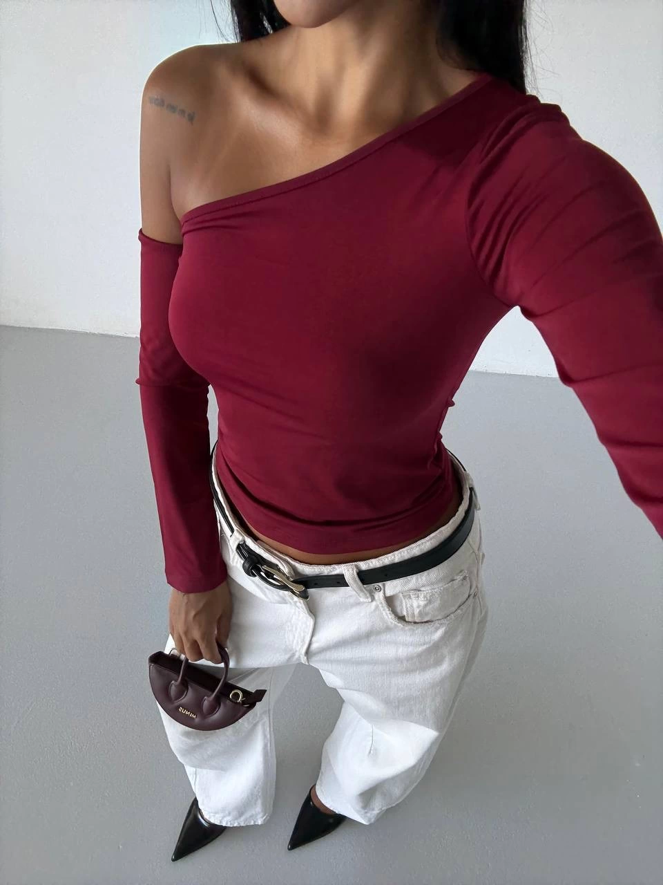 Omuz Detaylı Kollu Bluz Bordo