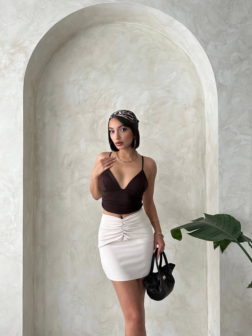 Pleated Mini Skirt Beige