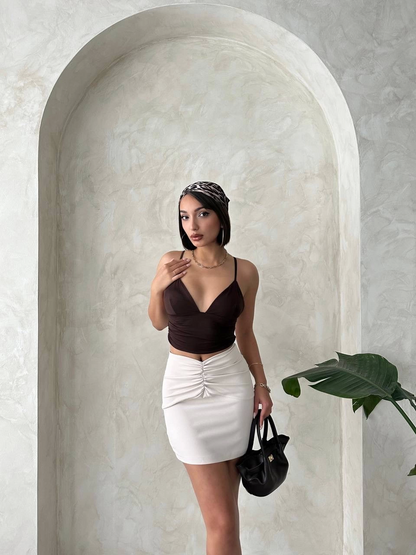 Pleated Mini Skirt Beige