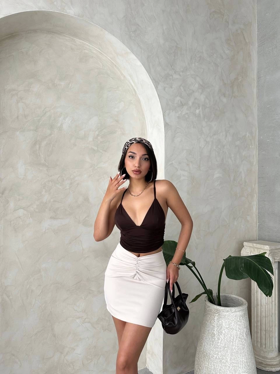 Pleated Mini Skirt Beige