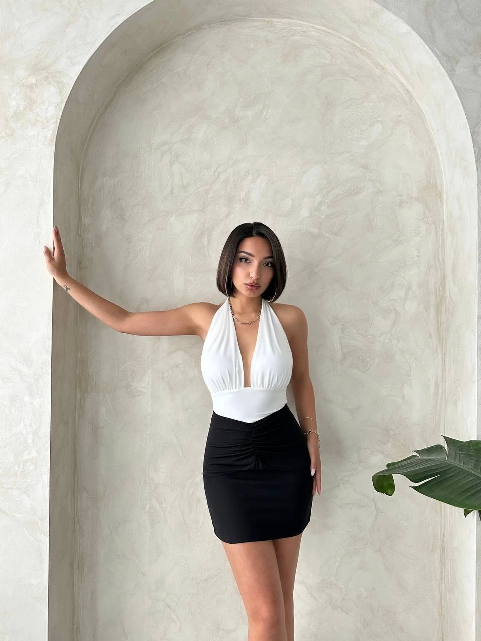 Gathered Front Mini Skirt Black