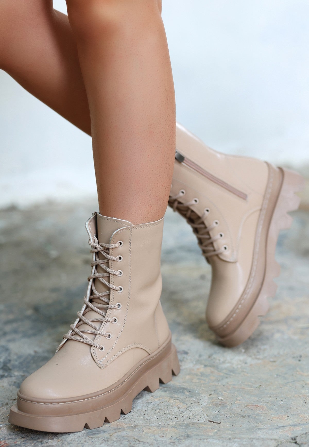Orge Nude Lace-Up Women's Boots