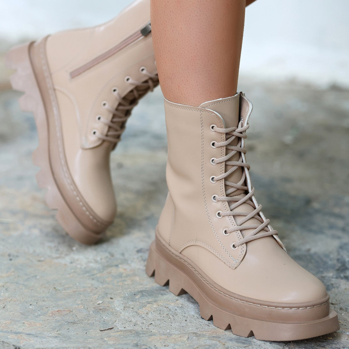 Orge Nude Lace-Up Women's Boots