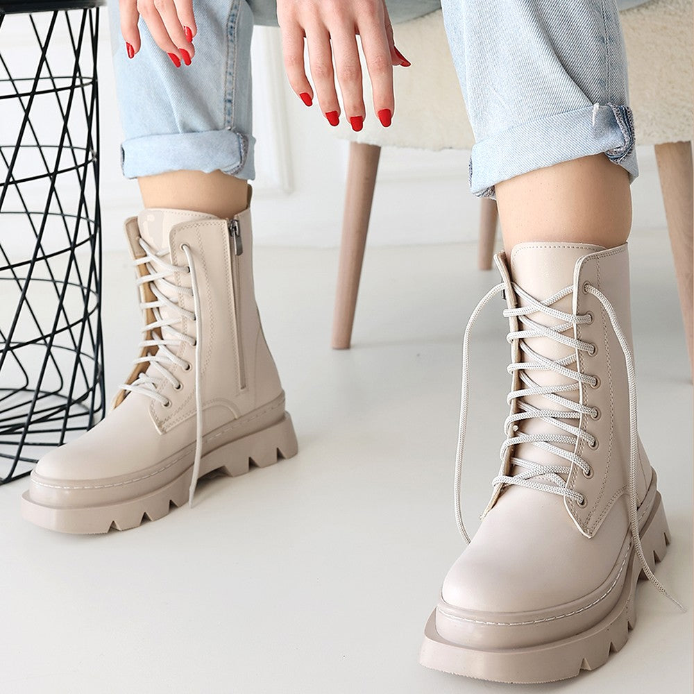 Orge Beige Lace-Up Women's Boots
