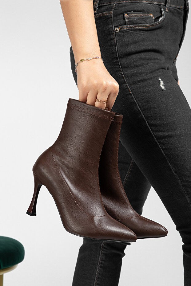 Orion Premium Kahve Streç İnce Topuklu Bot