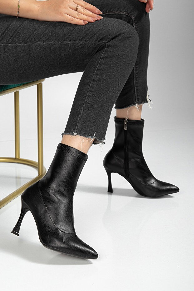 Orion Premium Siyah Streç İnce Topuklu Bot