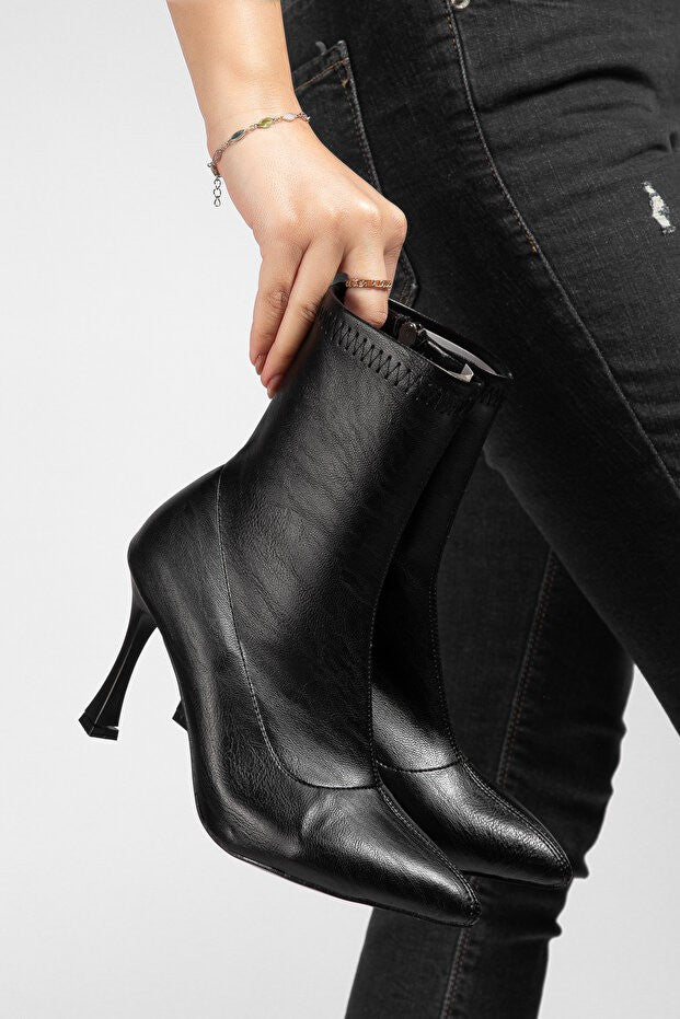 Orion Premium Siyah Streç İnce Topuklu Bot