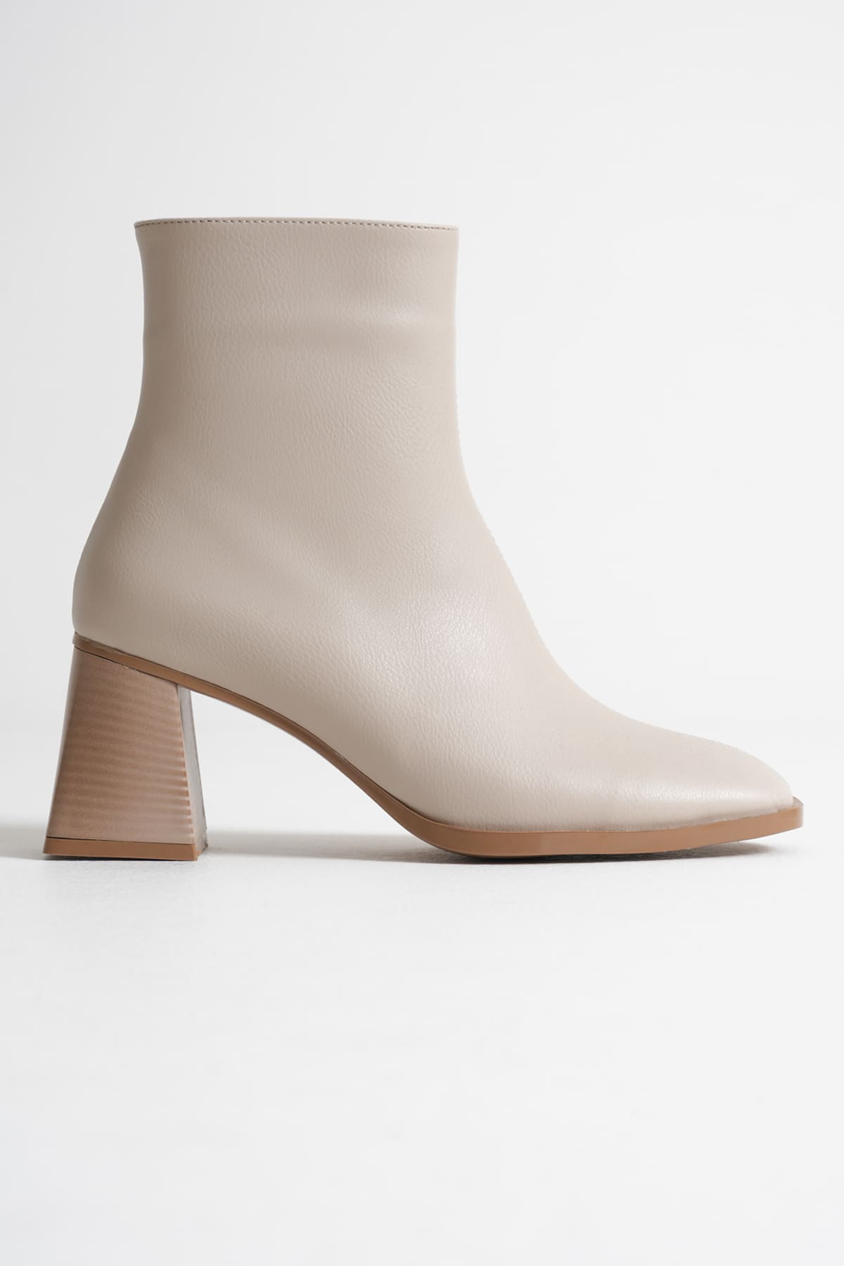 Napoca Premium Vegan Leather Beige Heeled Boots