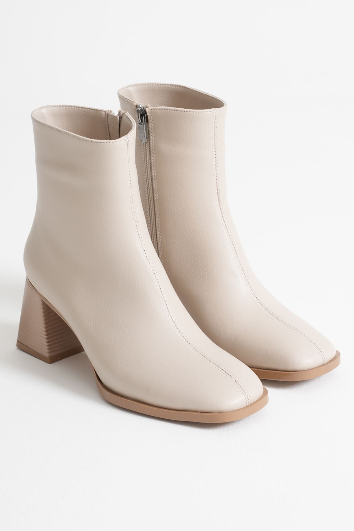 Napoca Premium Vegan Leather Beige Heeled Boots