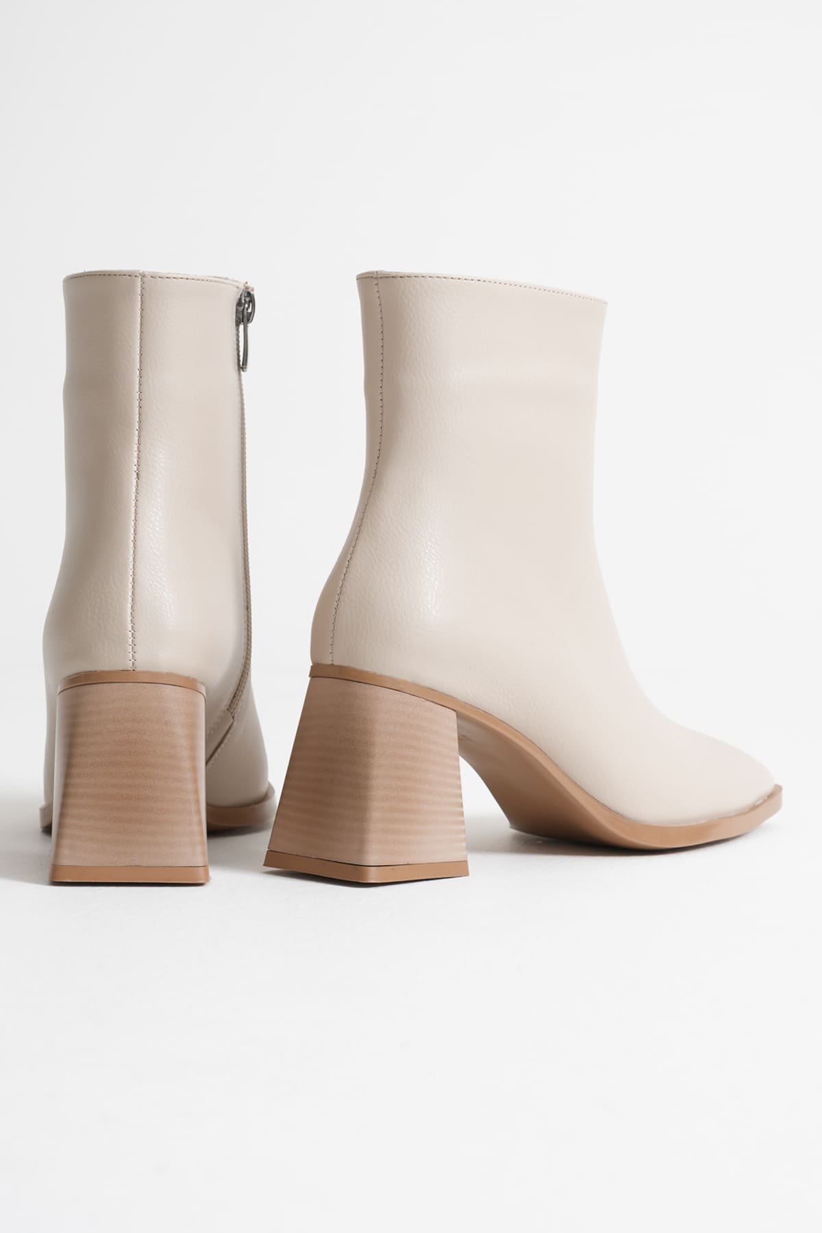 Napoca Premium Vegan Leather Beige Heeled Boots