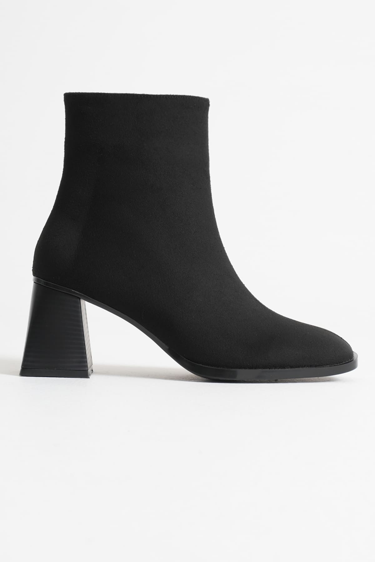 Napoca Premium Vegan Deri Siyah Süet Topuklu Bot