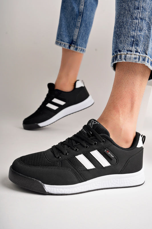 X24 Ortopedik Taban Çizgili Unisex Yazlık Siyah Beyaz Rengi Spor Ayakkabı