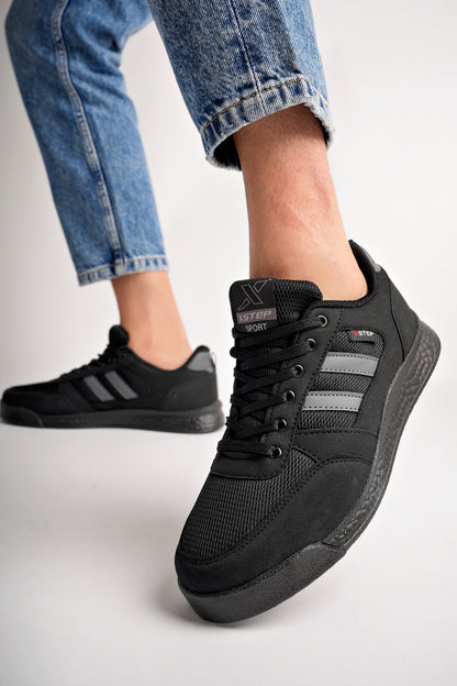 X24 Ortopedik Taban Çizgili Unisex Yazlık Siyah Rengi Spor Ayakkabı