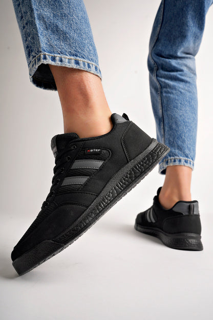 X24 Ortopedik Taban Çizgili Unisex Yazlık Siyah Rengi Spor Ayakkabı