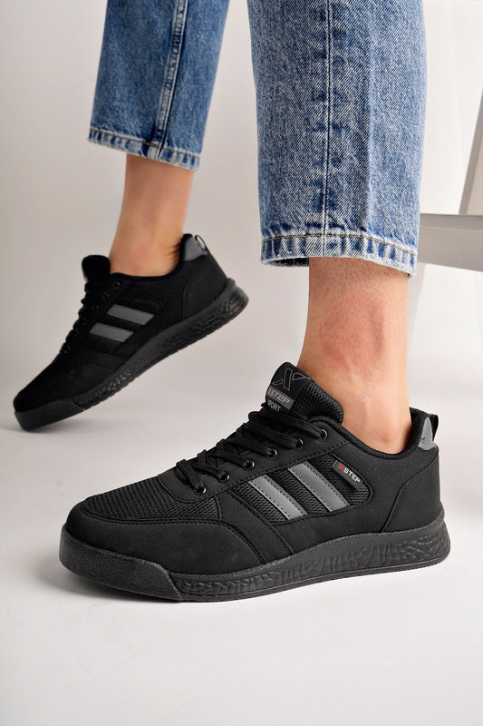 X24 Ortopedik Taban Çizgili Unisex Yazlık Siyah Rengi Spor Ayakkabı