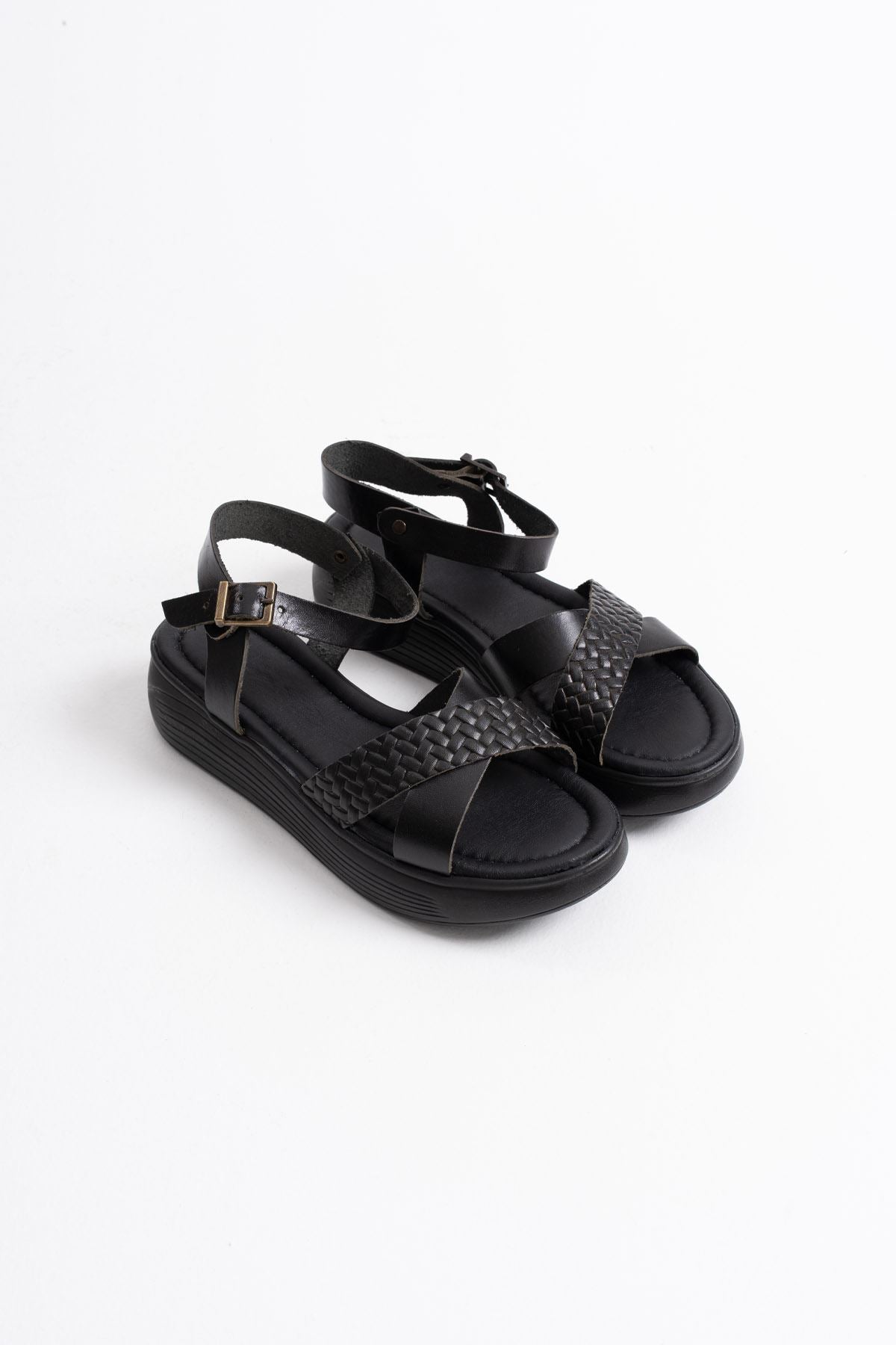 Orwell Premium Black Genuine Leather Sandals