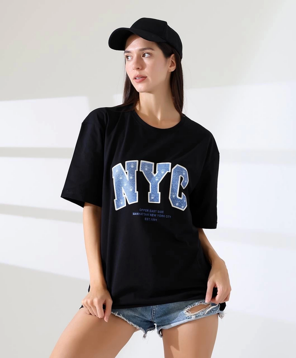 Oversize Siyah Baskılı Tişört