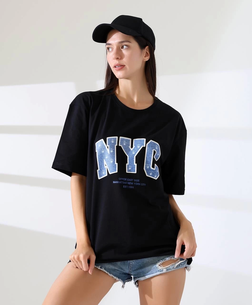 Oversize Siyah Baskılı Tişört