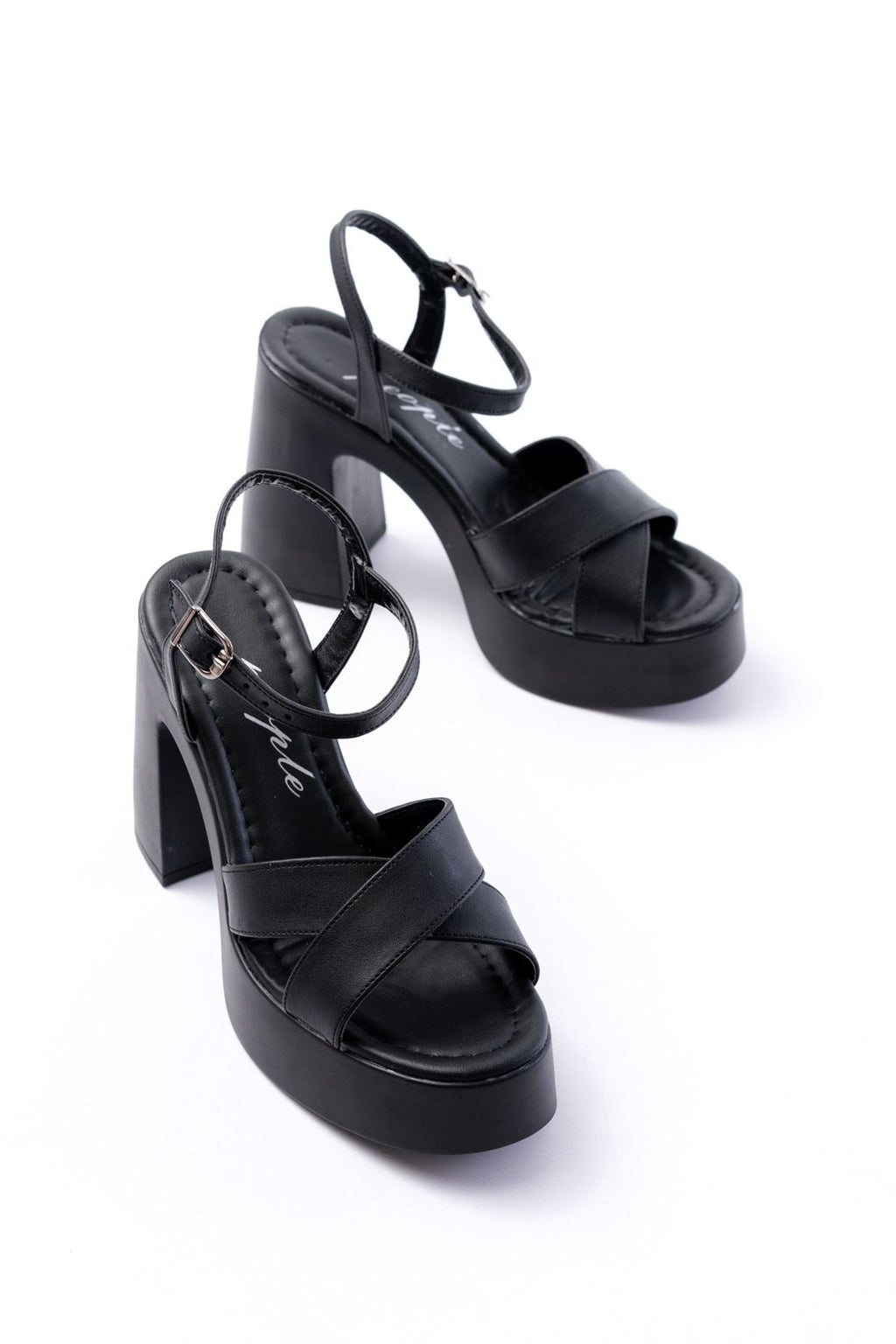 ZRİN-105 Premium Siyah Çapraz 12 cm Kalın Topuklu Kadın Sandalet