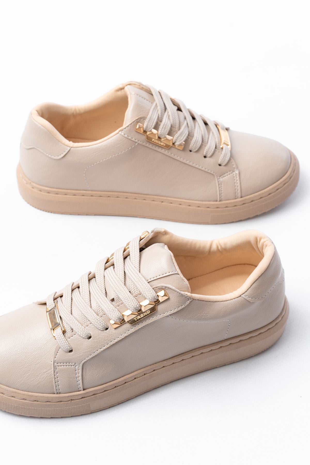 ZRİN-910 Premium Bej Bağcıklı Günlük Kadın Sneaker
