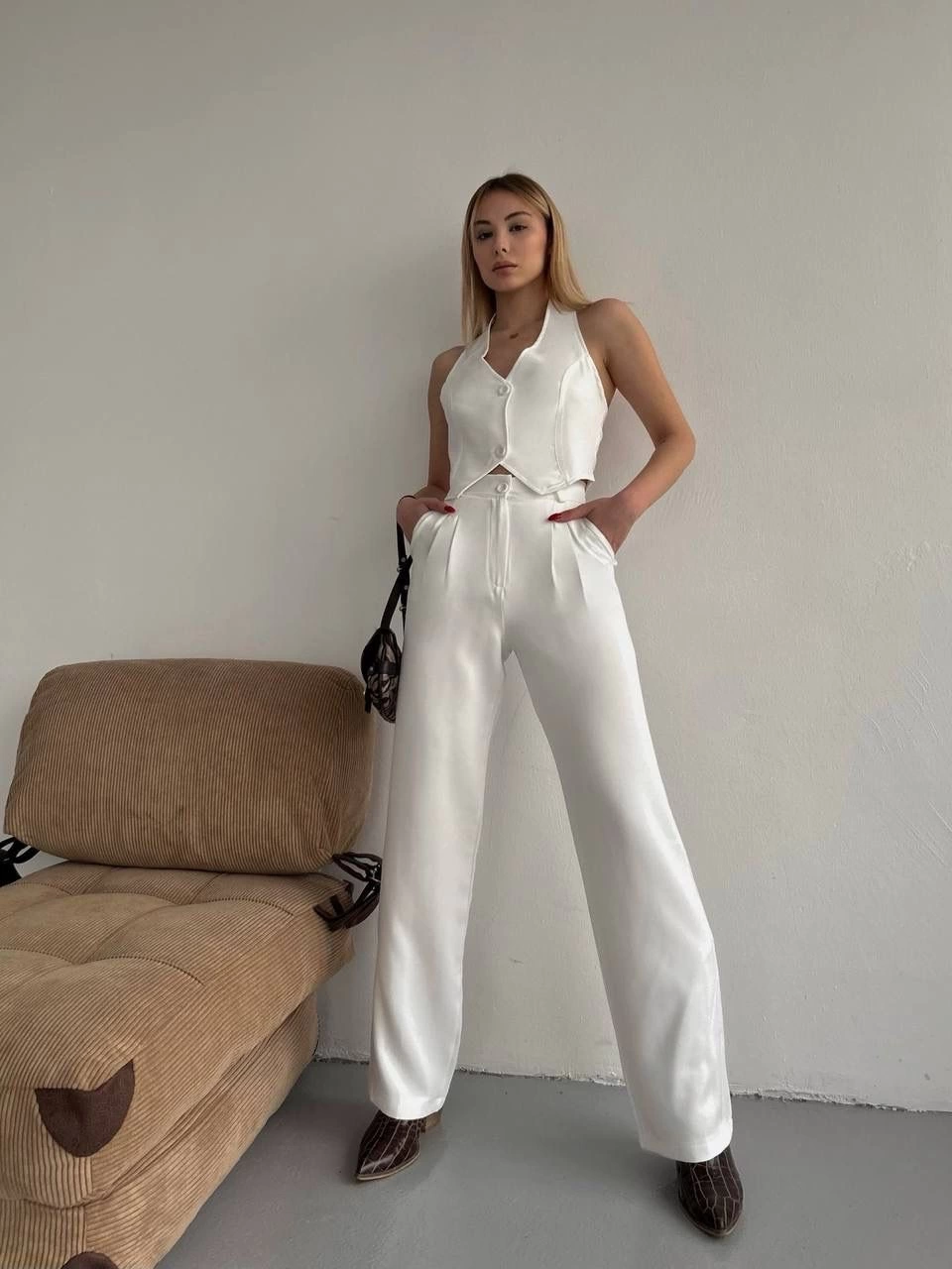 Palazzo Trousers White