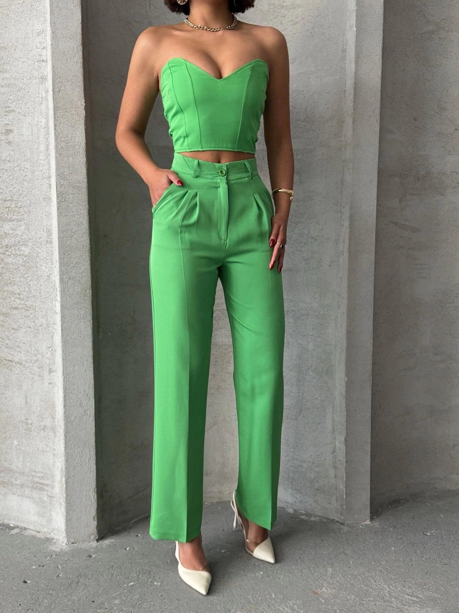 Palazzo Trousers and Bottom Set Green