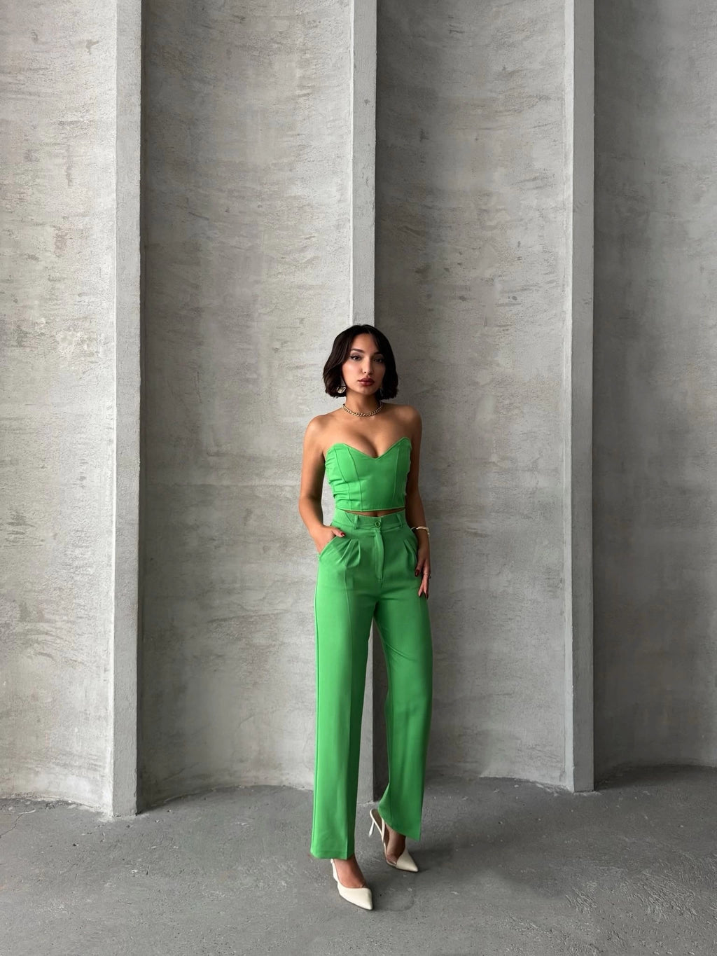 Palazzo Trousers and Bottom Set Green