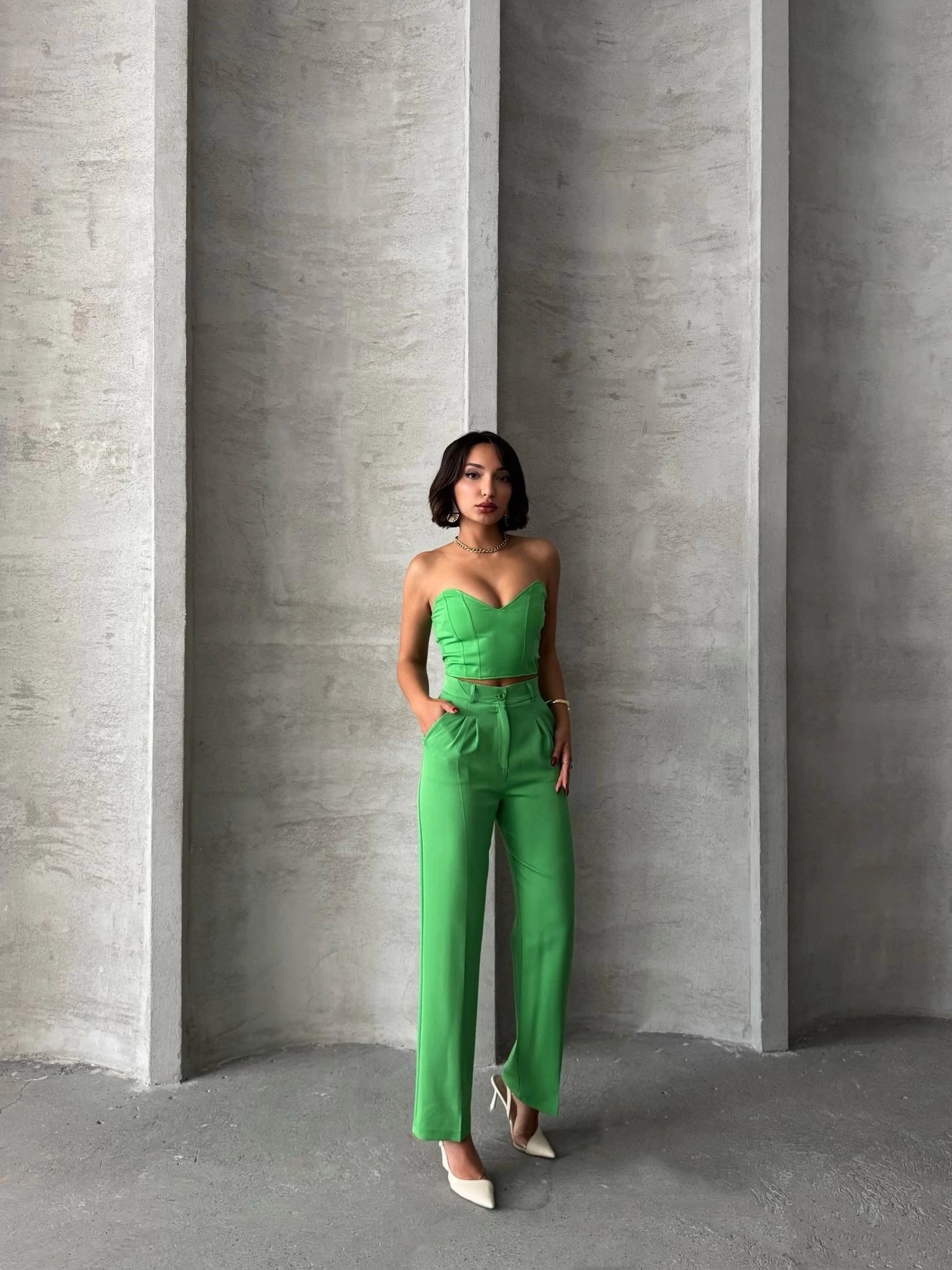 Palazzo Trousers and Bottom Set Green