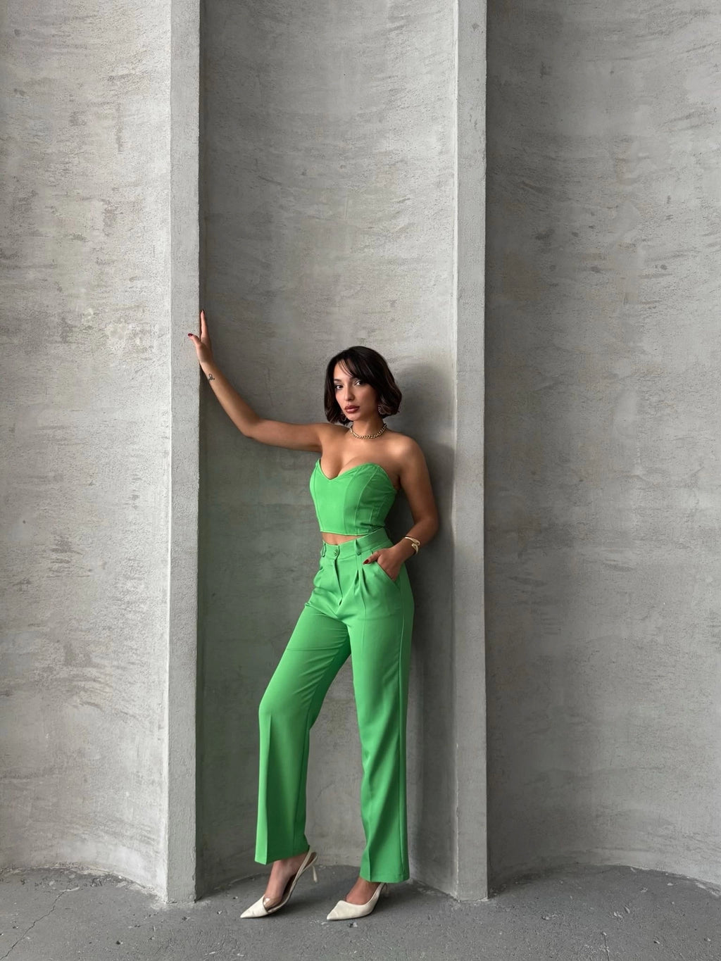 Palazzo Trousers and Bottom Set Green
