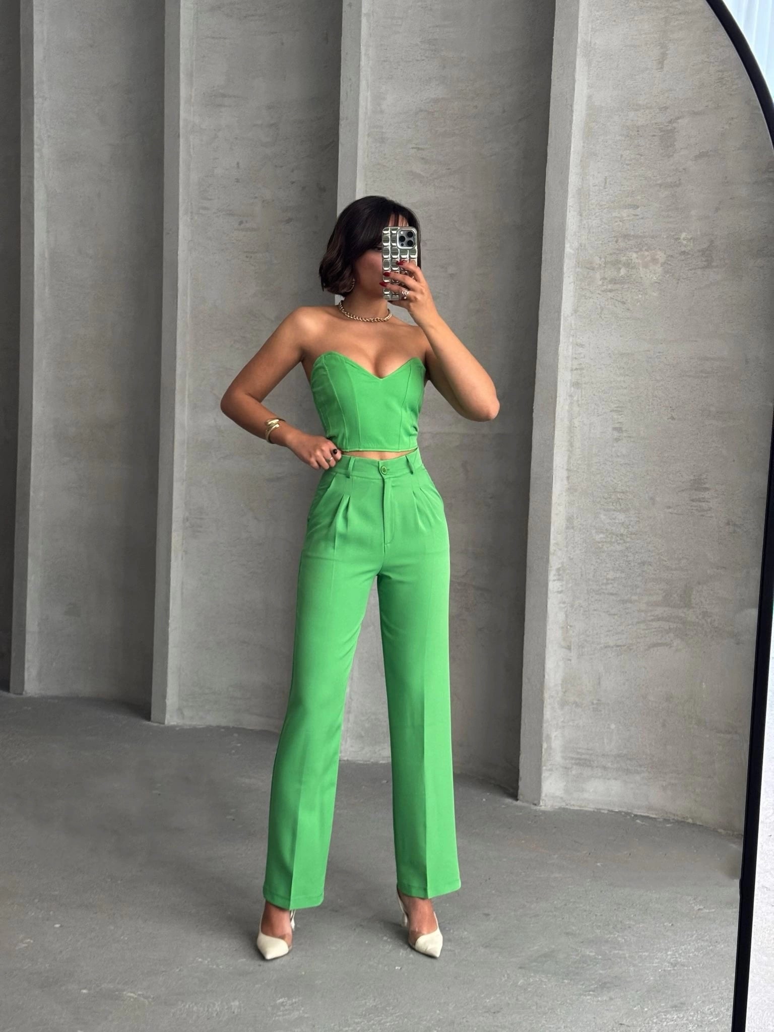 Palazzo Trousers and Bottom Set Green