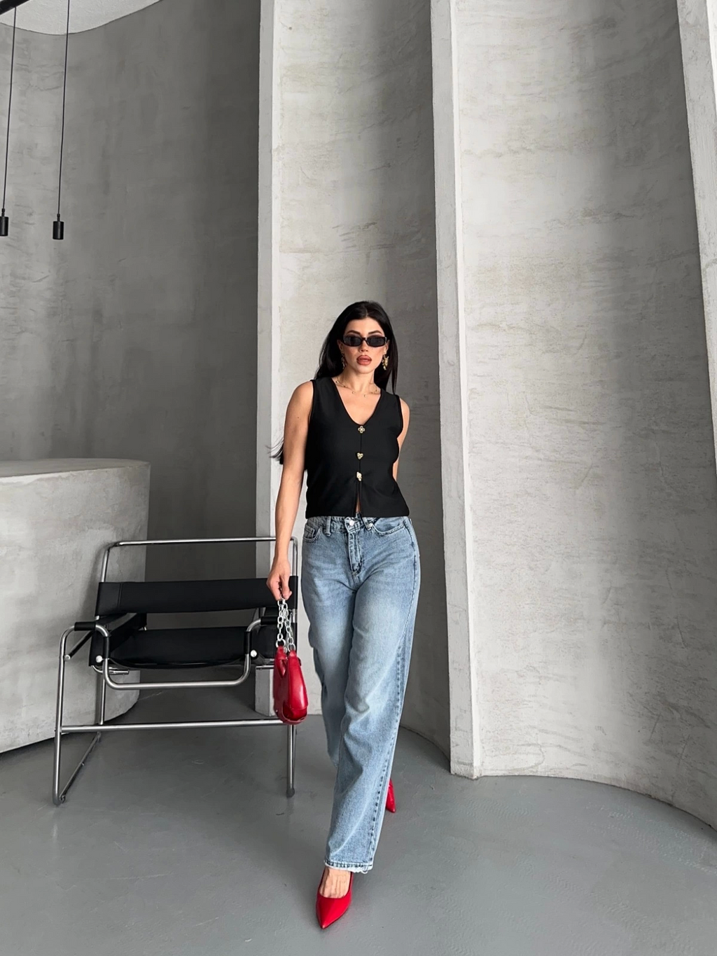 Palazzo Straight Enzim Süper Taş Yıkama Jeans Pantolon Mavi