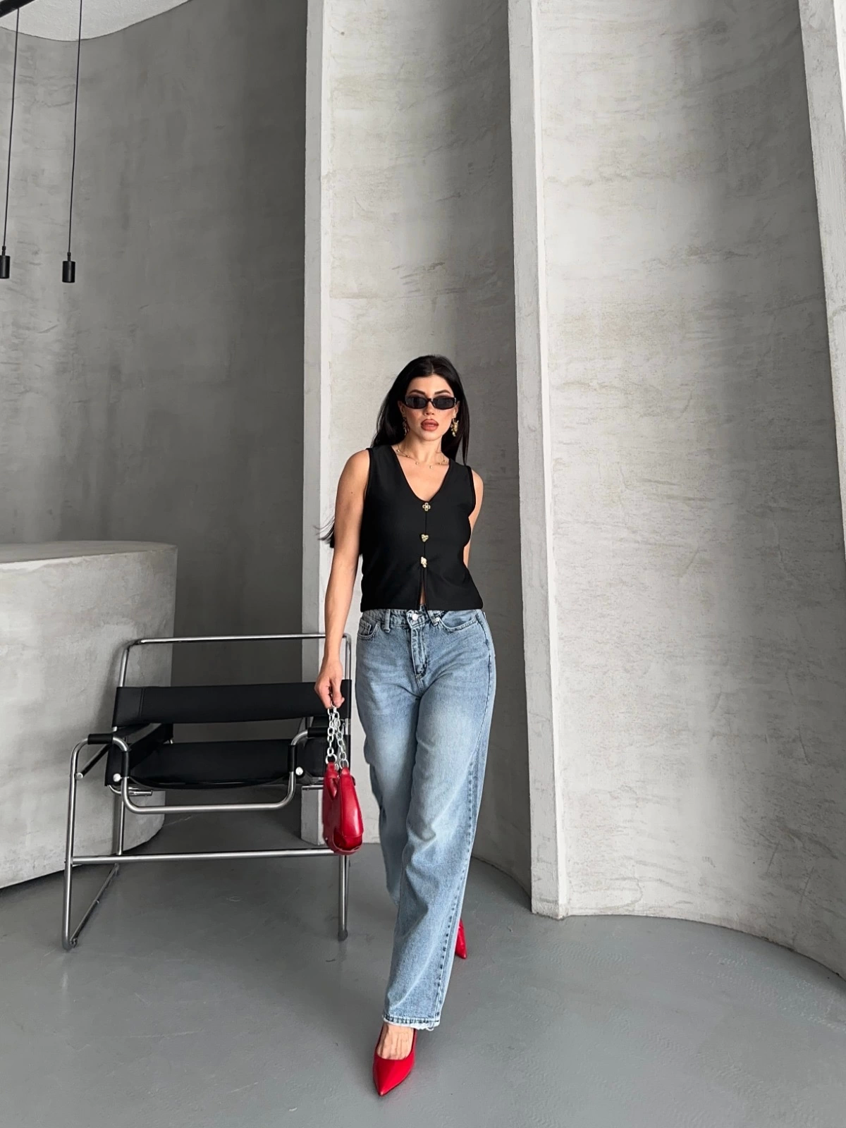 Palazzo Straight Enzim Süper Taş Yıkama Jeans Pantolon Mavi
