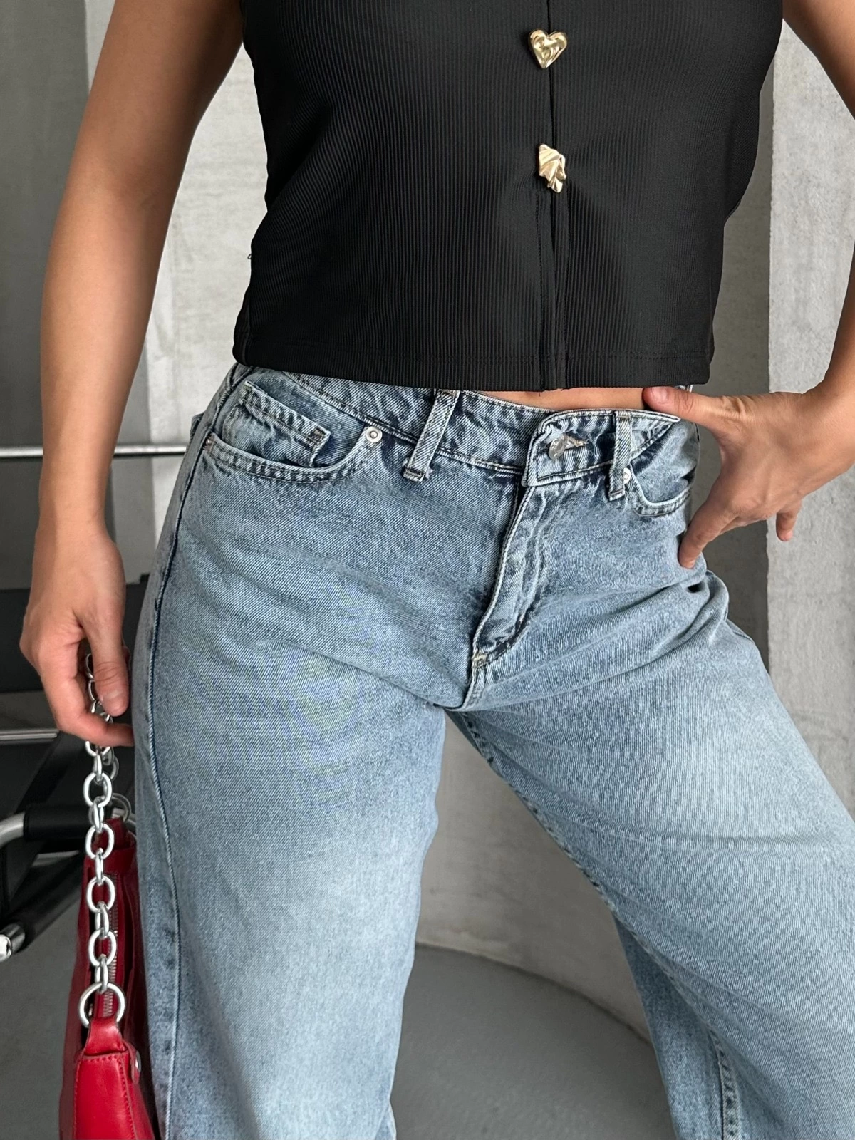 Palazzo Straight Enzim Süper Taş Yıkama Jeans Pantolon Mavi