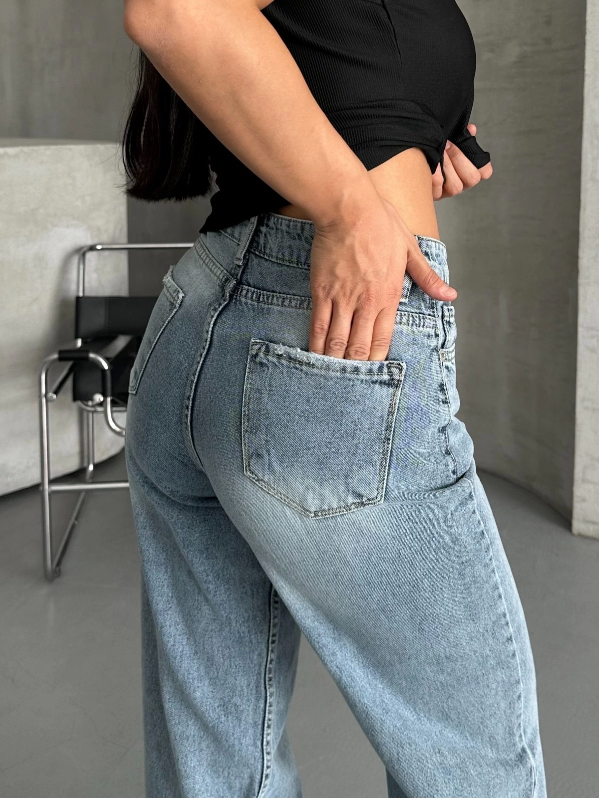 Palazzo Straight Enzim Süper Taş Yıkama Jeans Pantolon Mavi