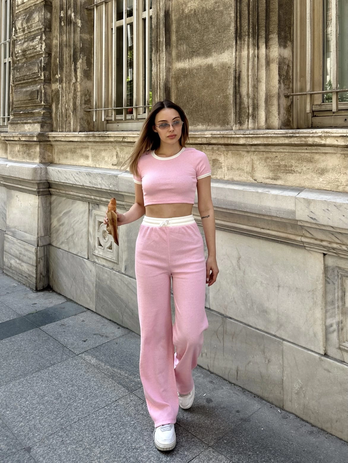 Crop 2-Piece Suit with Bib and Pants Pink