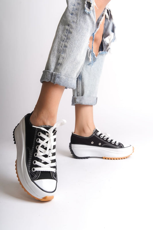 NICE Lace-Up Orthopedic Sole Linen Black Women's Sneaker