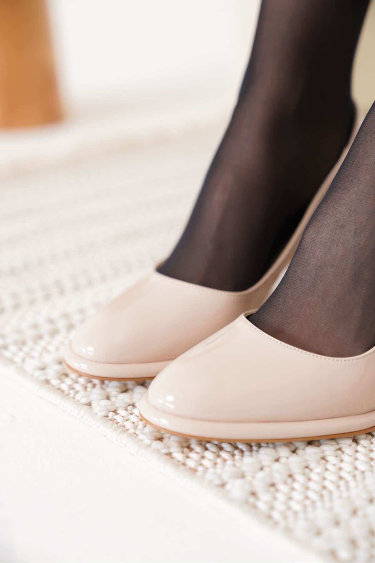 Pensy Premium Beige Patent Leather Women's High Heel Shoes