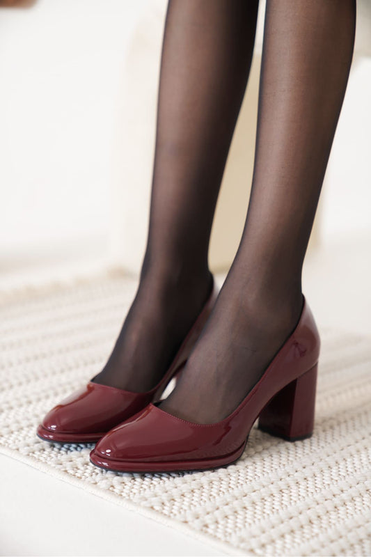 Pensy Premium Burgundy Patent Leather Women's High Heel Shoes