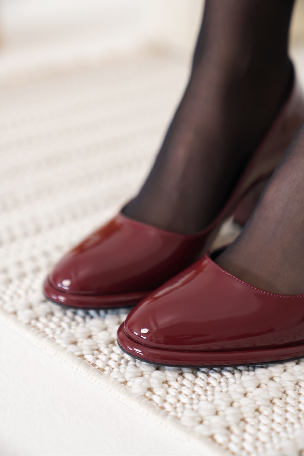 Pensy Premium Burgundy Patent Leather Women's High Heel Shoes