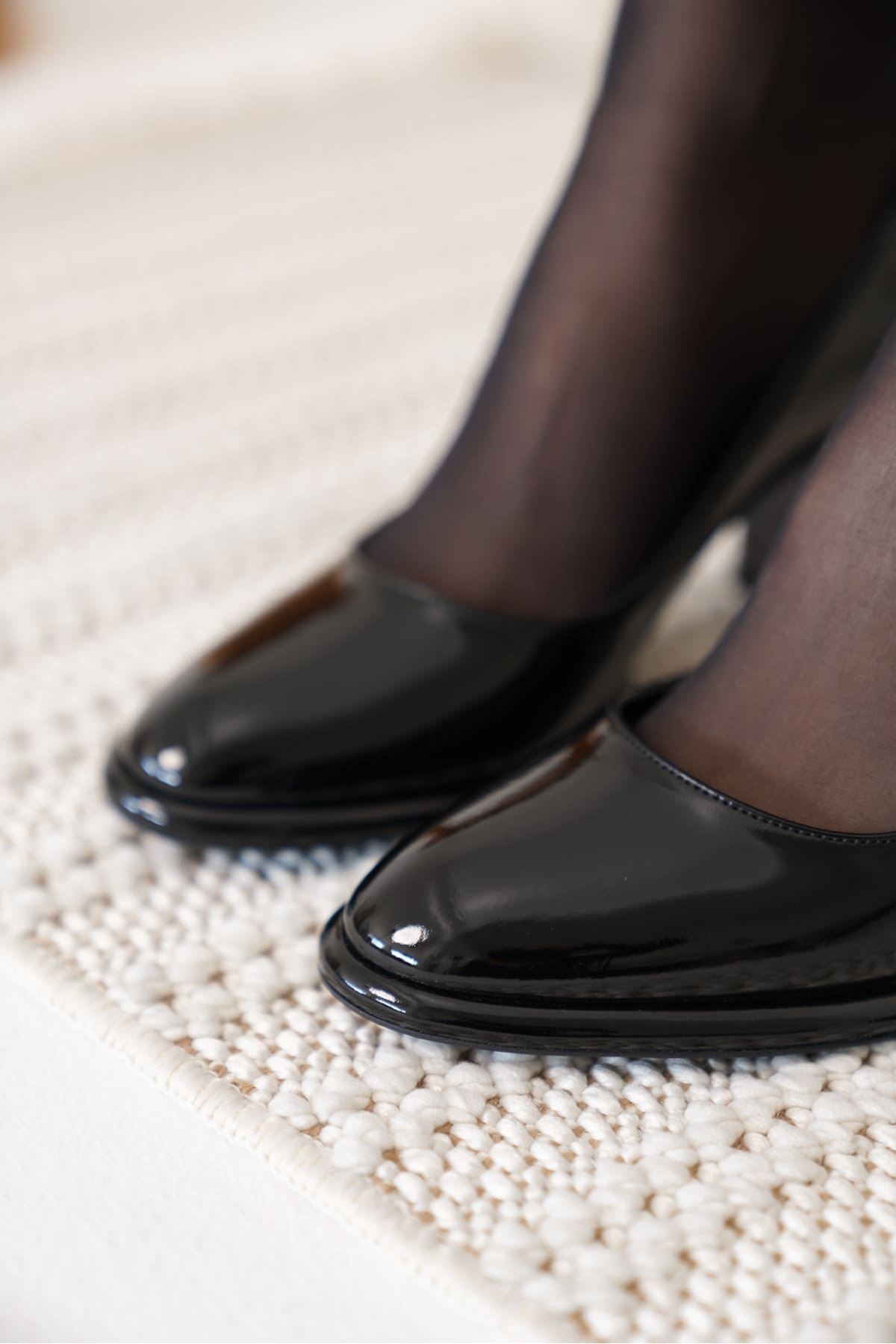 Pensy Premium Black Patent Leather Women's High Heel Shoes