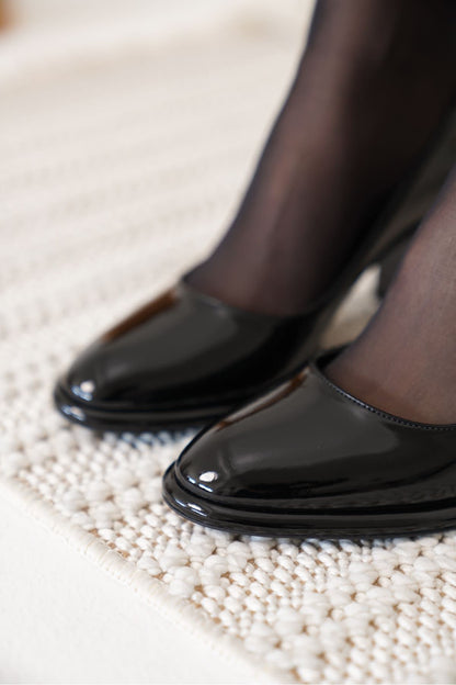 Pensy Premium Black Patent Leather Women's High Heel Shoes