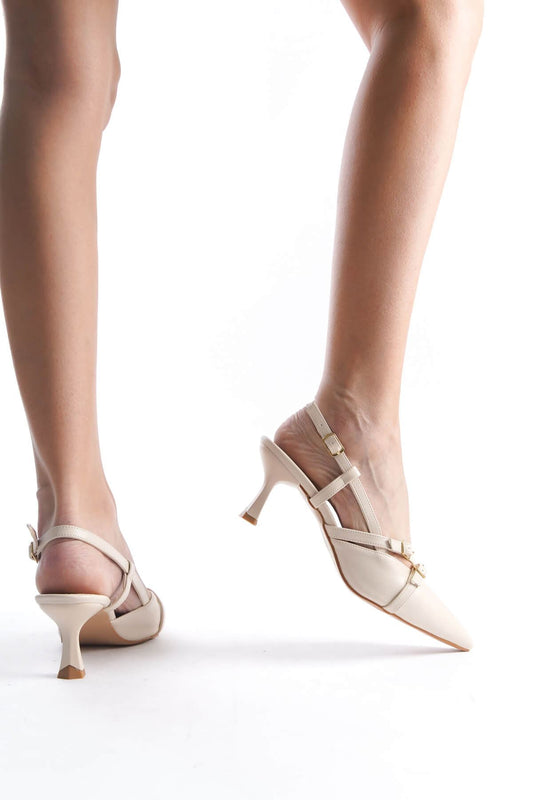 Perla Premium Women's Beige Heeled Shoes