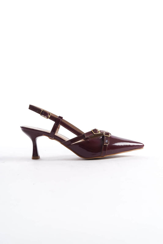 Perla Premium Women's Burgundy Patent Leather High Heel Shoes