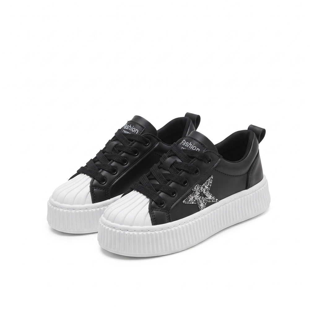 Piata Premium Siyah Beyaz Bağcıklı Star Kadın Sneaker