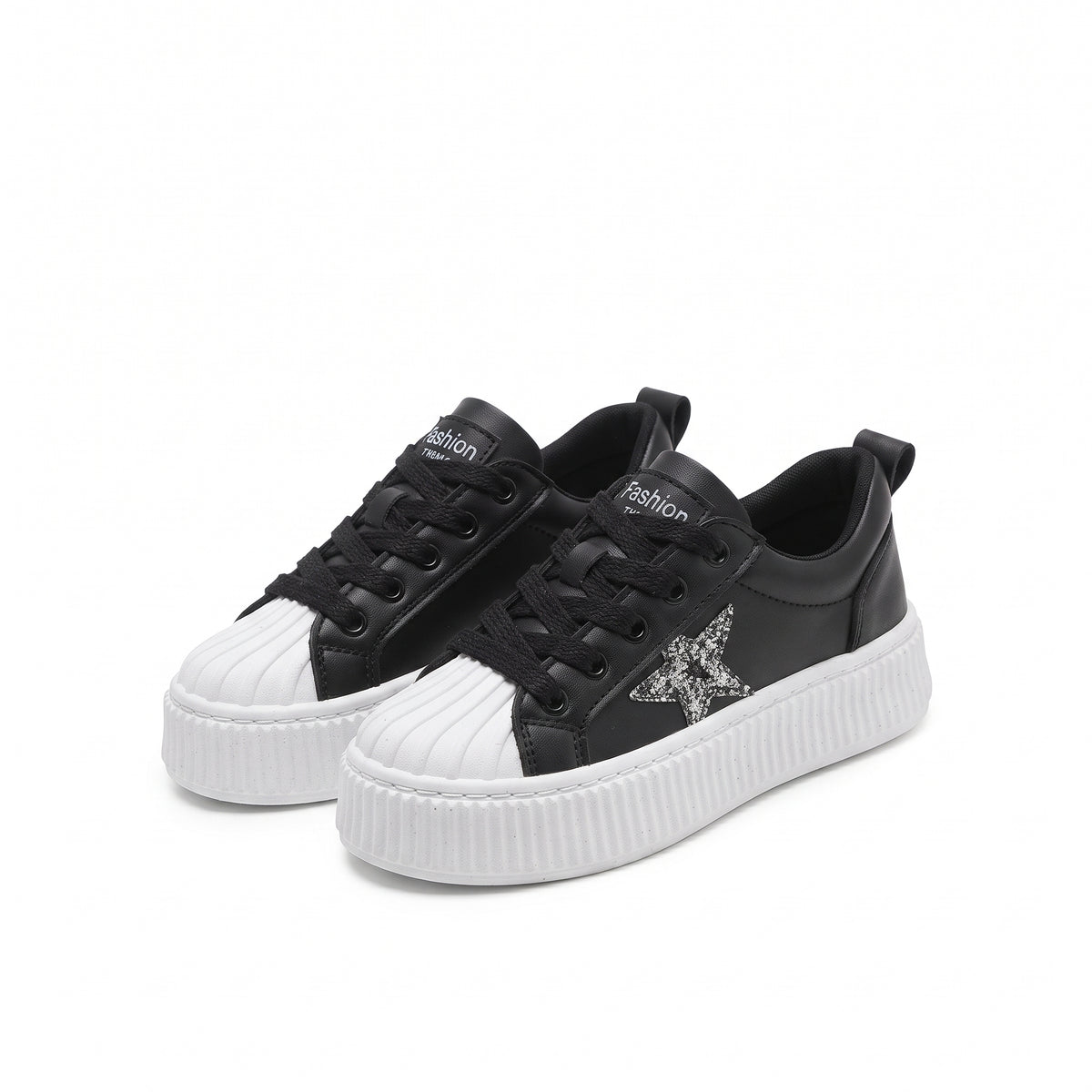 Piata Premium Siyah Beyaz Bağcıklı Star Kadın Sneaker